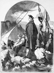 Desembarco del Caballero de St. George en Escocia, ilustración de 