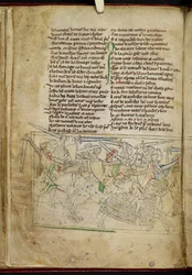 Lansdowne 782 f.26v Una batalla entre caballeros montados, de 