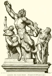 Laocoonte, el falso sacerdote. (Esculpido hace 3000 años) (grabado)