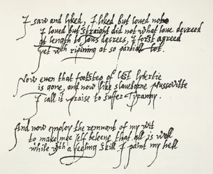 Últimos diez versos del soneto Astrophel de Sir Philip Sidney describiendo cómo gradualmente, y demasiado tarde, se dio cuenta de sus propios sentimientos hacia Stella