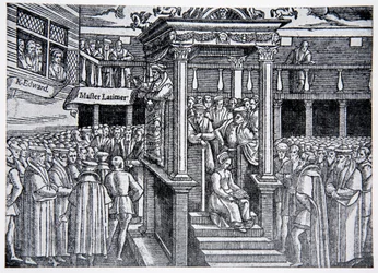 Latimer predicando ante Eduardo VI, ilustración de La Historia de la Nación