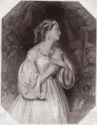 Lavinia, hija de Tito, prometida de Basiano (Tito Andrónico o La Muy Lamentable Tragedia Romana de Tito Andrónico) en - 