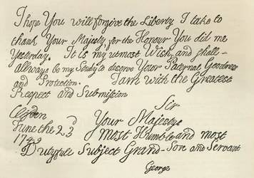 Carta de Jorge III a su abuelo el Rey, 23 de junio de 1749, publicada en 