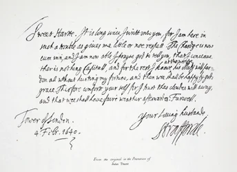 Carta de Lord Strafford a su esposa, desde la Torre de Londres, 4 de febrero de 1640