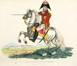 Teniente General Sir Eire Coote KB, KC y MP, ilustración de Un Relato Histórico de la Batalla de Waterloo por William Mudford, 1816