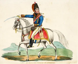 Teniente General El Marqués de Anglesea, ilustración de Un Relato Histórico de la Batalla de Waterloo por William Mudford, 1816