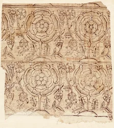 Papel de revestimiento con un patrón de Rosa Tudor, c.1550