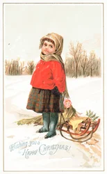 Niña pequeña junto a un trineo