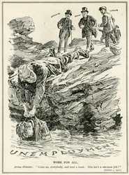 Lloyd George diciendo a empleadores, banqueros y trabajadores que cooperen para derrotar el desempleo, 1921
