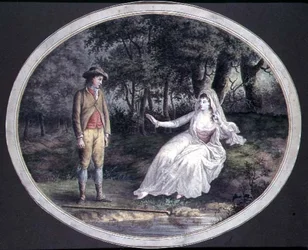 Amantes en un paisaje boscoso