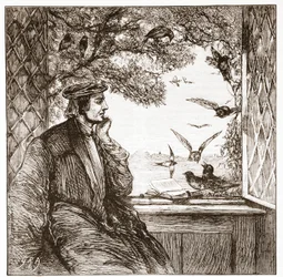 Lutero junto al Castillo de Coburgo: la Dieta de los Grajos, ilustración de La Historia del Protestantismo de James Aitken Wylie, pub. 1878