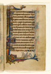 Una liebre y un perro tocando un órgano, decoración marginal del Salterio de Macclesfield, Uso de Sarum, East Anglia, c.1330