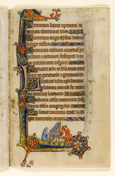 Tocando un órgano, decoración marginal del Salterio de Macclesfield, Uso de Sarum, East Anglia, c.1330