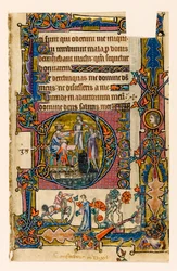 Saúl enviando a Doeg a matar a los sacerdotes de Nob, inicial historiada del Salterio de Macclesfield, Uso de Sarum, East Anglia, c.1330