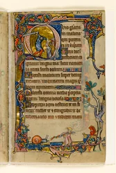 Doeg matando a los sacerdotes de Nob, inicial historiada del Salterio de Macclesfield, Uso de Sarum, East Anglia, c.1330