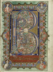 MS Hunter 229 f.22r del Salterio Hunteriano, c.1170 (pluma y tinta, y temple sobre vitela)