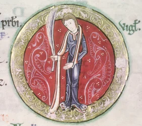 MS Hunter 229 f.4v Virgo, del Salterio Hunteriano, c.1170 (pluma y tinta y témpera sobre vitela) (detalle)