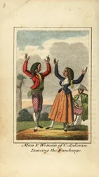 Hombre y mujer de Cataluña bailando el fandango