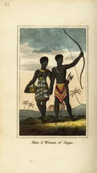 Hombre y mujer de Jagga, de los reinos de Monoemugi y Cafrería, África