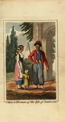 Hombre y mujer de la Isla de Santorini, Grecia