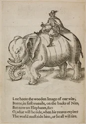 Hombre montando un elefante, ilustración de 
