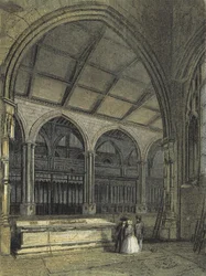 Catedral de Mánchester, Vista a través del Coro y el Baptisterio, desde la Capilla de Ely