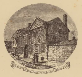 Manchester: Residencia del Director de la Escuela de Gramática, Long Mill (grabado)