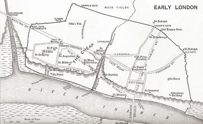 Mapa de Londres en el siglo XI, de «A Short History of the English People» de J. R. Green, publicado en 1893