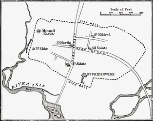 Mapa de Oxford, Inglaterra, siglos XII al XIII, de 