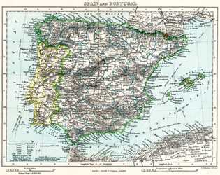 Mapa de España y Portugal de la Galería Geográfica de Milner, c.1872 (litografía en color)