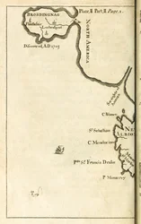 Mapa que muestra la ubicación de Brobdingnag de la primera edición de Los viajes de Gulliver de Jonathan Swift