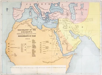 Mapa que muestra la geografía de los hebreos y la dispersión de los descendientes de Noé