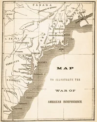 Mapa para ilustrar la guerra de Independencia de los Estados Unidos, de «The National and Domestic History of England» de William Hickman Smith Aubrey (1858-1916), publicado en Londres, hacia 1890