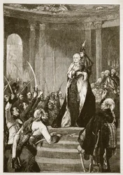 María Teresa y el Parlamento Húngaro, ilustración de Cassells Illustrated History of England