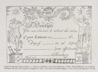 Convocatoria de logia masónica, fechada en 1796