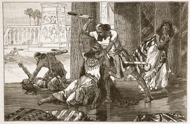 Masacre de los heveos por Simeón y Leví (litografía)