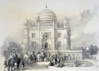 Mausoleo de Jufhir Junge, Delhi, de The Oriental Portfolio: Picturesque Illustrations of the Scenery and Architecture of India por Horace H. Wilson, publicado en 1841