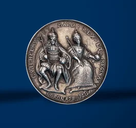 Medalla conmemorativa de las festividades de coronación de William y Mary en Ámsterdam, 1869 (anverso)