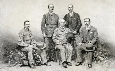 Miembros de la Expedición de Socorro Emin Pasha de Sir Henry Morton Stanley, 1890 (grabado en madera)