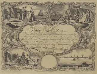 Certificado de membresía de la Sociedad Marina de Nueva York, 1773