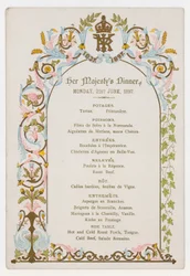 Menú para la cena de la Reina Victoria el lunes 21 de junio de 1897, el día antes de su Jubileo de Diamante