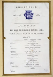 Menú del Empire Club, 17 de marzo de 1884