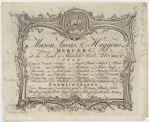Mercero, Mason Lucas y Higgons, tarjeta comercial