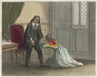 Milton reconciliado con su esposa (grabado coloreado)