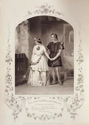 La Srta. Jenny Marston como Perdita y el Sr. F. Robinson como Florizel, Acto IV Escena 3, en El Cuento de Invierno de William Shakespeare (1564-1616) grabado por Thomas Sherratt (fl.1860-80) de un daguerrotipo de Pa