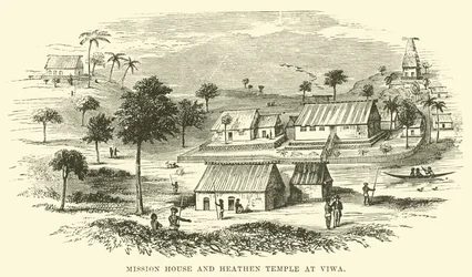 Casa misionera y templo pagano en Viwa