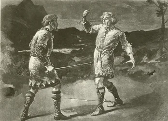 El Sr. Alexander como Macduff y el Sr. Irving como Macbeth (grabado)