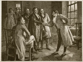 Recepción de Mr. Alexander en la prisión de Kings Bench, ilustración de Cassells Illustrated History of England