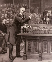 Mr. Gladstone explicando a la Cámara de los Comunes su esquema para el gobierno de Irlanda, de 