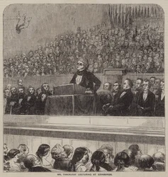 El Sr. Thackeray dando una conferencia en Edimburgo